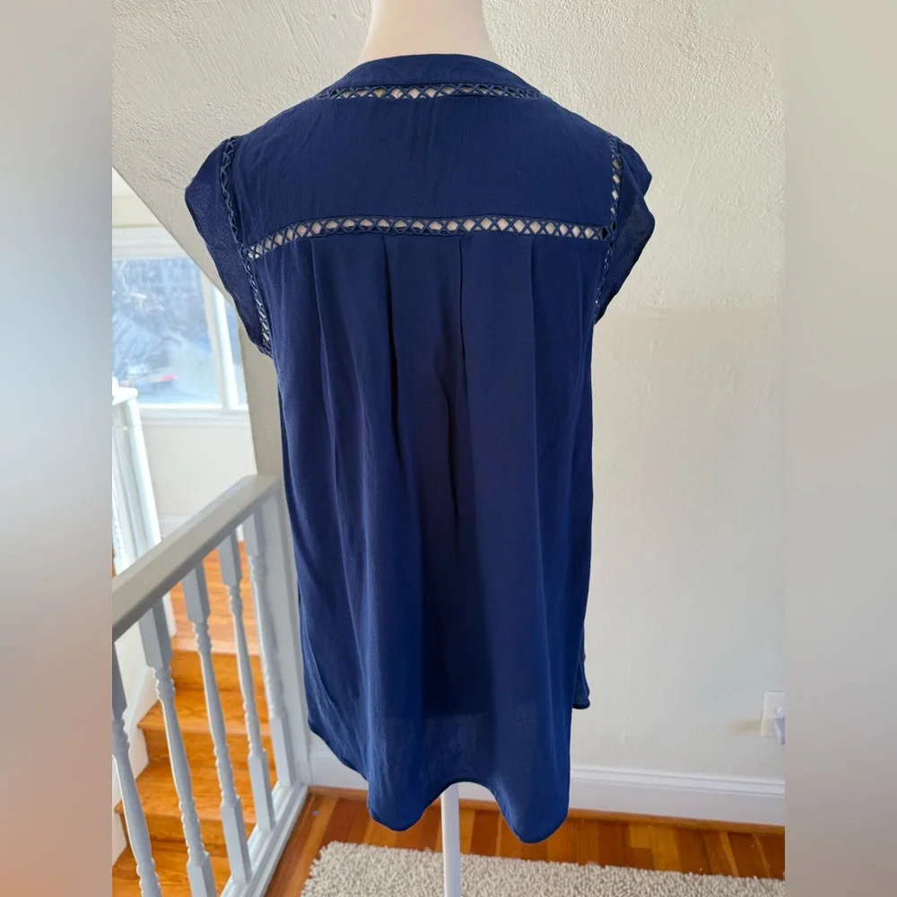 Rebecca Taylor Deep Blue Blouse with Lace Accents - Picture 2 of 9